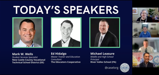 screengrab from the webinar showing the three speakers